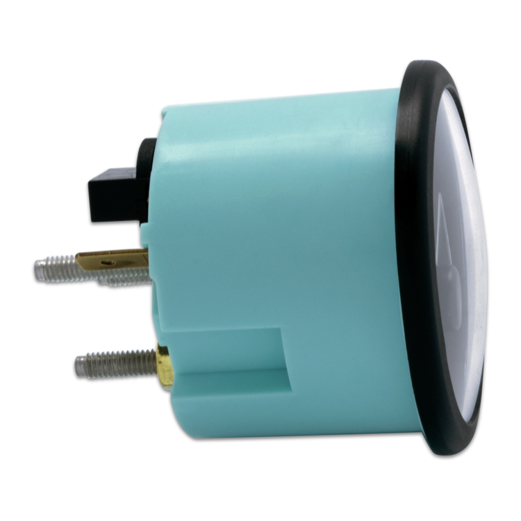 Side view of blue trim gauge on a white background