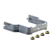 Metal bracket with small gold components on a white background