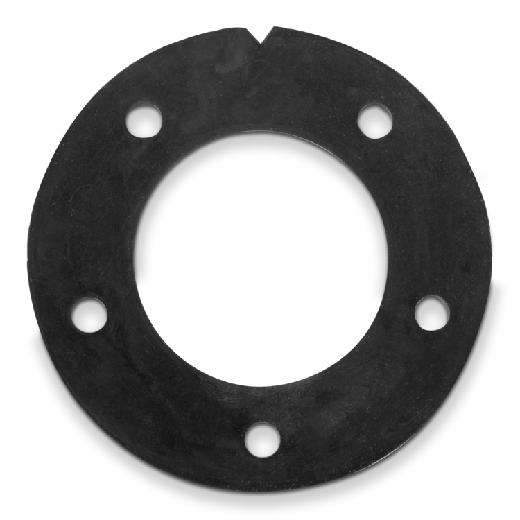 Black gasket with four holes on a white background
