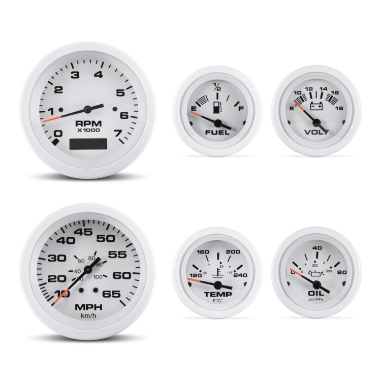 6 Gauge Set, Arctic (IB/IO) w/Tach/Hr