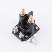 Black electrical component with screws on a white background