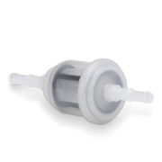 Clear plastic filter with white stems on a white background