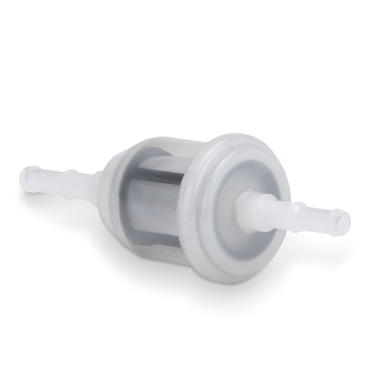 Clear plastic filter with white stems on a white background
