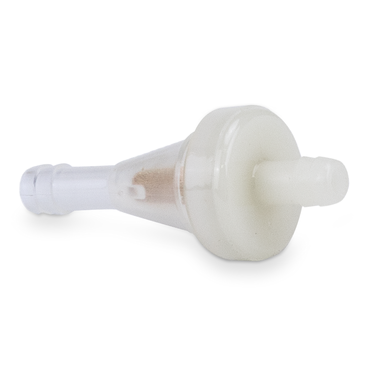 A clear plastic 7-02357-1 fuel filter on a white background