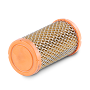 Cylindrical Prime Line air filter with orange ends on a white background