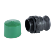 Green and black Dometic pumpout adapter on a white background