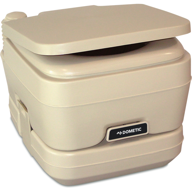 Beige Dometic 962 portable toilet on a white background