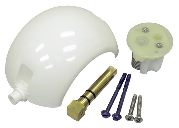 A white Dometic ball shaft cartridge kit with mounting hardware on a white background