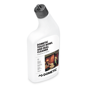 Dometic toilet bowl and seal cleaner bottle on a white background