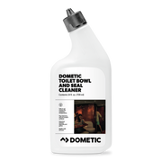 Dometic toilet bowl and seal cleaner bottle on a white background