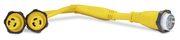A yellow AC12430-1 Sierra shore power Y adapter on a white background