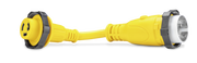 A yellow AC12440-1 Sierra pigtail shore power adapter on a white background