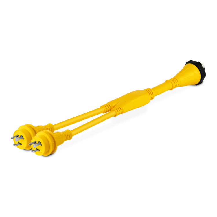 50A 125/250V (SS2-50R) Female to (2) 30A 125V (L5-30P) Male
Shore Power Reverse "Y" Adapter