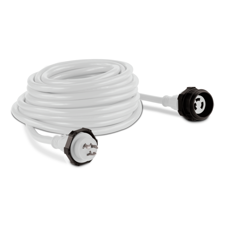White cord with two connectors on a white background