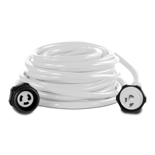 Coiled white cord with black connectors on a white background