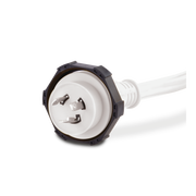 Electrical plug with white cord on a white background
