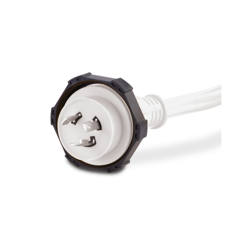 Electrical plug with white cord on a white background