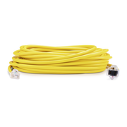 Yellow electrical cable with connectors on a white background
