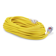 Yellow extension cord with plug on a white background
