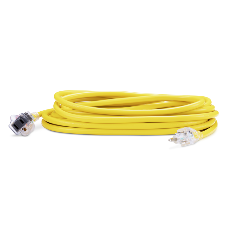 Yellow extension cord on a white background