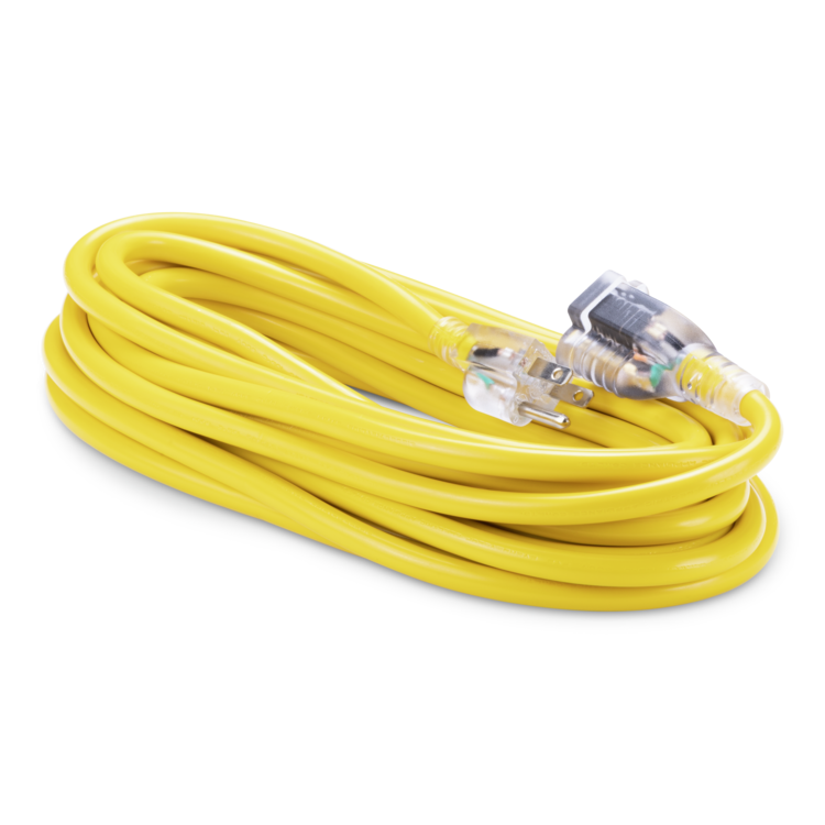 Yellow electrical cable on a white background