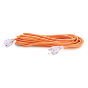 Orange extension cord with plugs on a white background