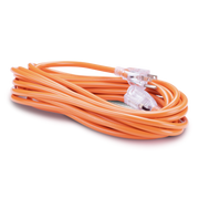 Coiled orange extension cord on a white background