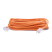 Coiled orange extension cord on a white background