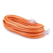Coiled orange electrical cable on a white background