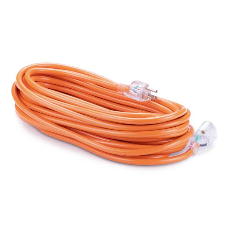 Coiled orange electrical cable on a white background