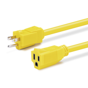 Yellow electrical cord with plug on a white background