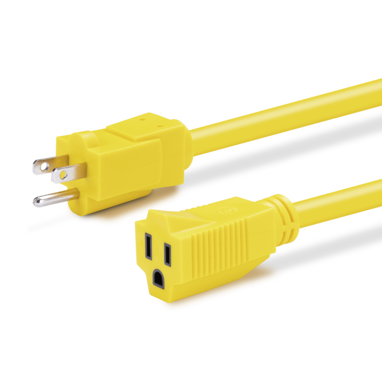 Yellow electrical cord with plug on a white background