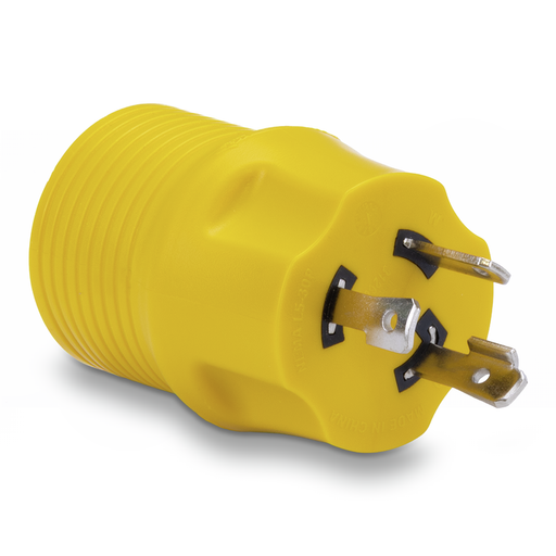 Yellow electrical plug on a white background