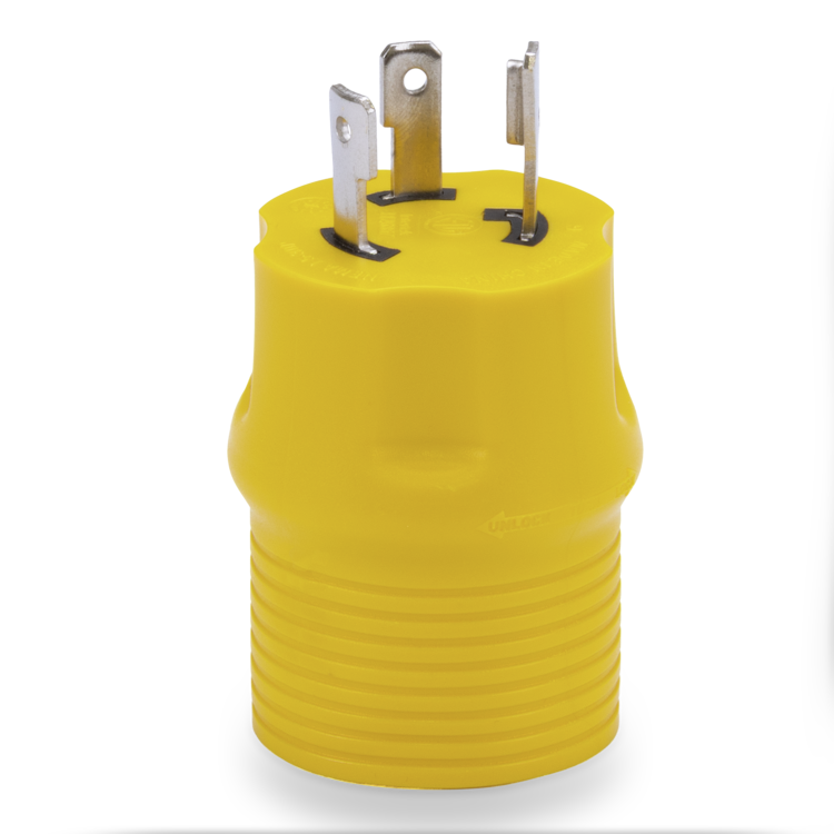 Yellow electrical plug on a white background