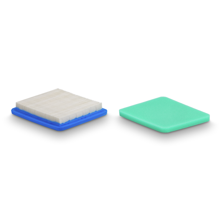 Two square filters, one white and blue, the other green, on a white background.