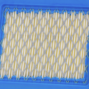 Close-up of a blue and white Prime Line air filter on a white background
