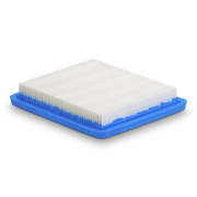 Rectangular air filter with blue base on a white background