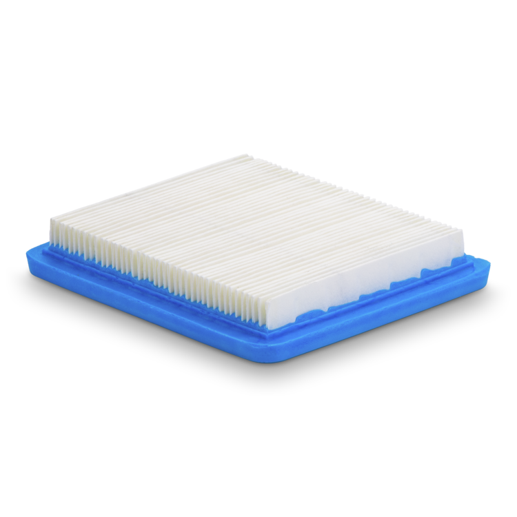 Rectangular air filter with blue base on a white background