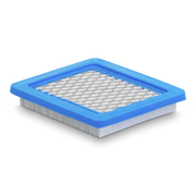Rectangular air filter with blue rim on a white background