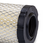 Close-up of an air filter with a black frame on a white background