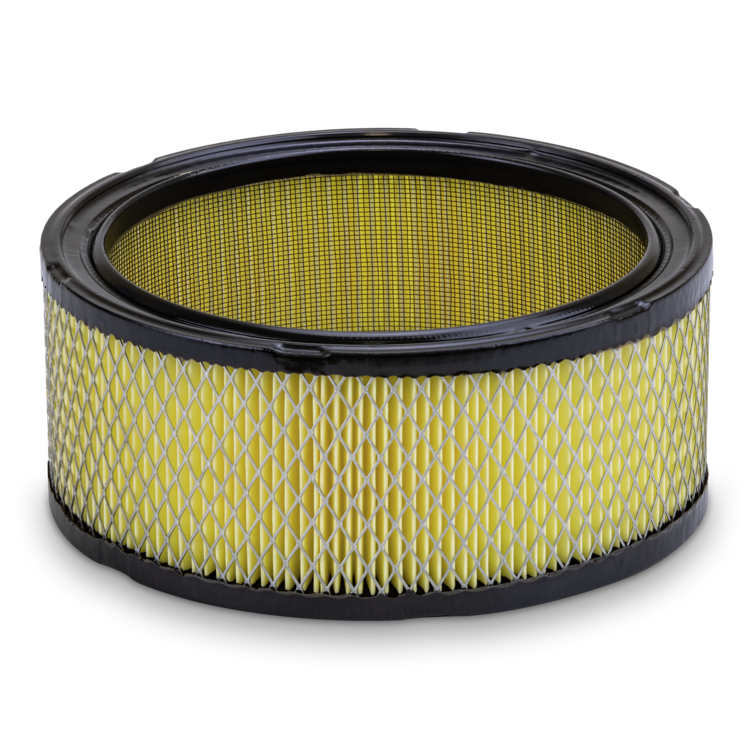 Round yellow air filter on a white background
