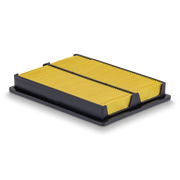 Yellow air filter with black frame on a white background