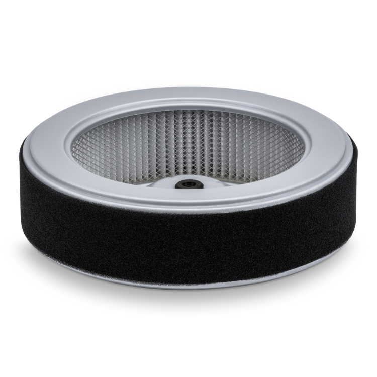 A Prime Line 7-083177 air filter wrapped in a black pre-filter on a white background