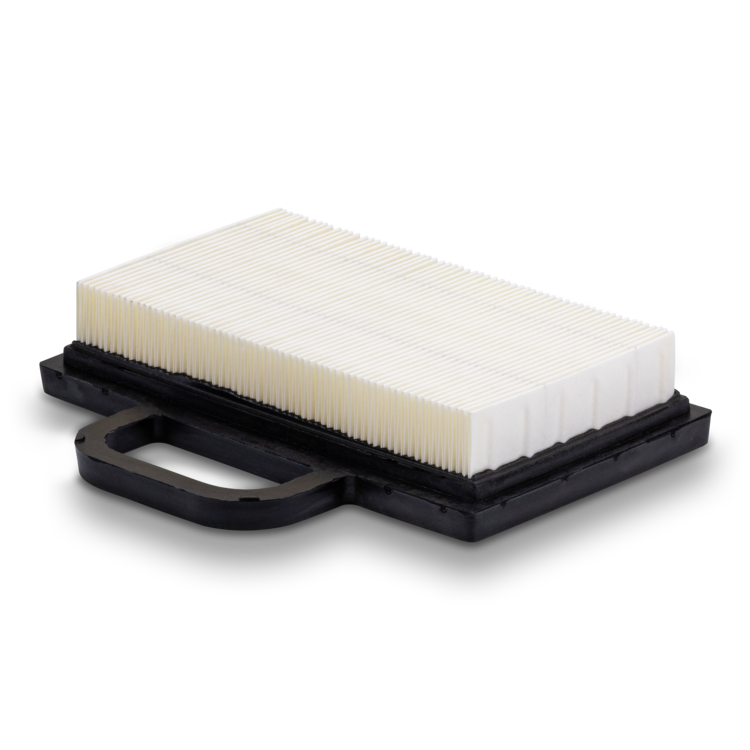 Rectangular air filter with black frame on a white background
