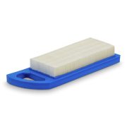 Blue and white Prime Line air filter on a white background
