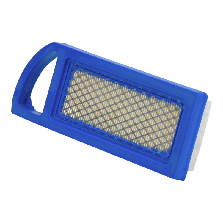 Rectangular air filter with blue frame on a white background