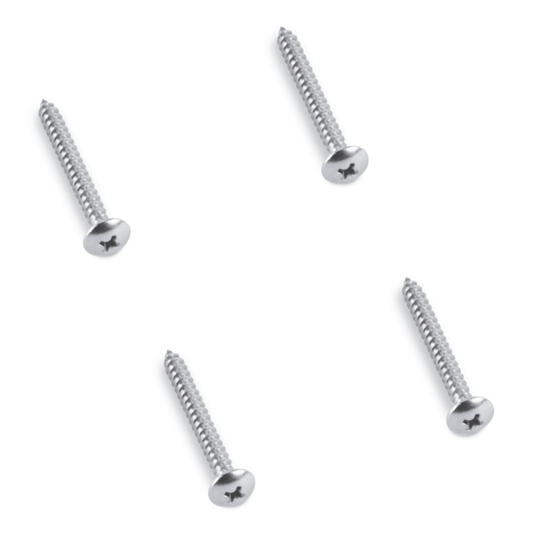 Four metal screws on a white background