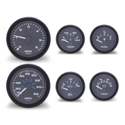 Set of six gauges on a white background