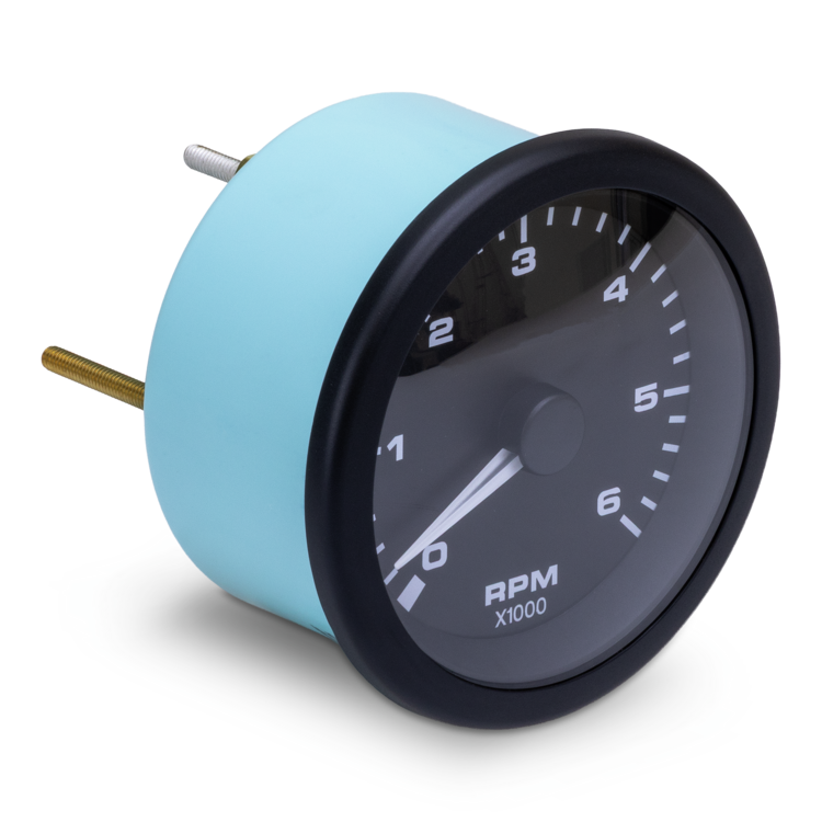 RPM gauge with blue casing on a white background