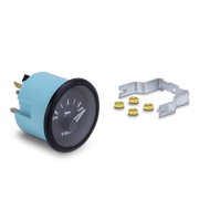 Blue trim gauge with mounting hardware on a white background